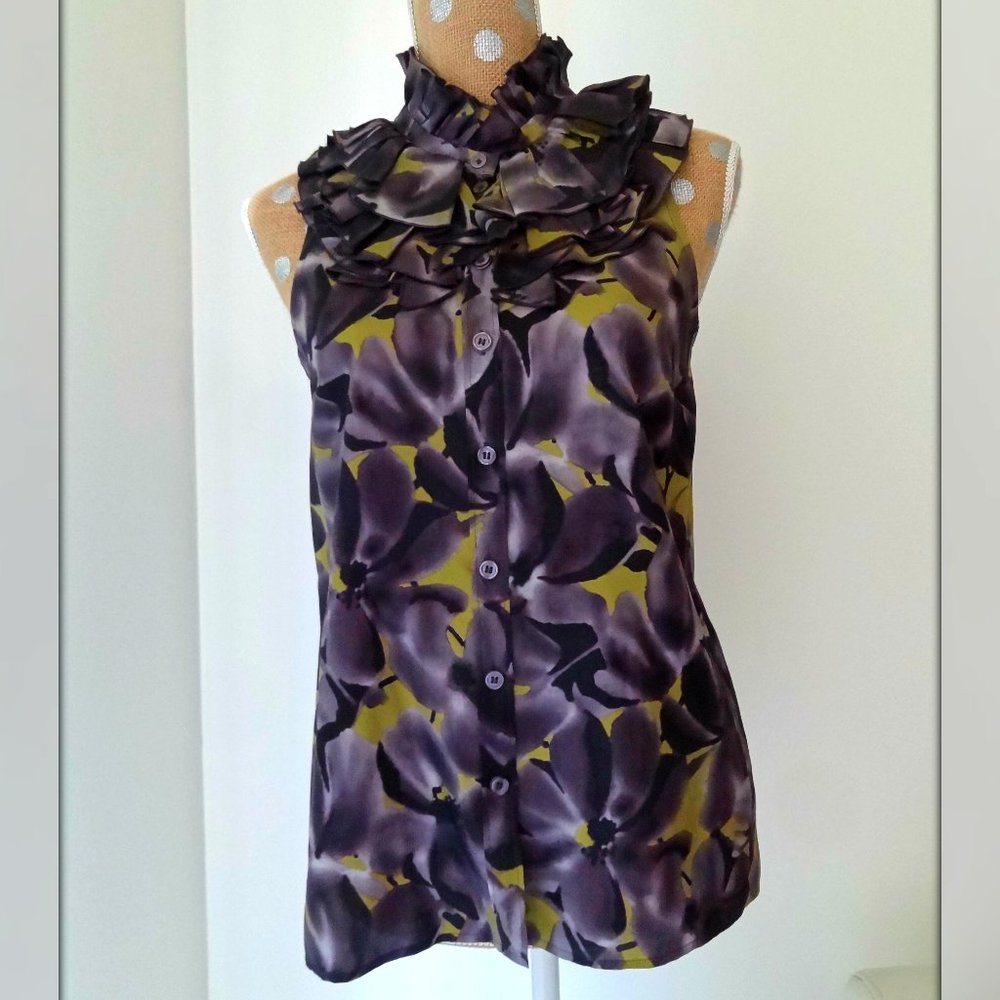 J Crew  Ruffled Floral Button Down Silk Size 4 - Picture 2 of 7